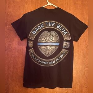 Back The Blue  T-Shirt Police Protect Serve Law Officer Sz Small Black Graphic